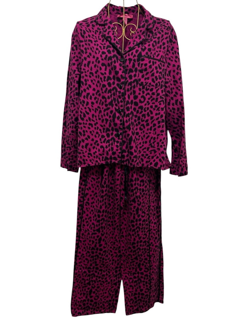 BETSEY JOHNSON 100% Cotton Leopard Print Magenta Pajama Set Size Small